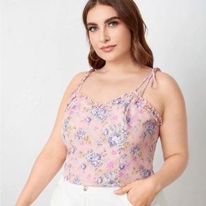Light Pink Floral Cropped Flowy Cami with Self-Tie Straps NWOT